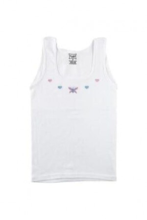 Tutku Kız 3 lu Çocuk Beyaz Geniş Askılı Işlemeli Atlet